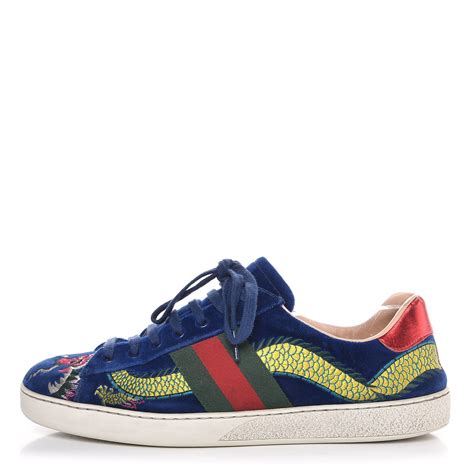 gucci shoes blue dragon|Gucci blue velvet dragon shoes.